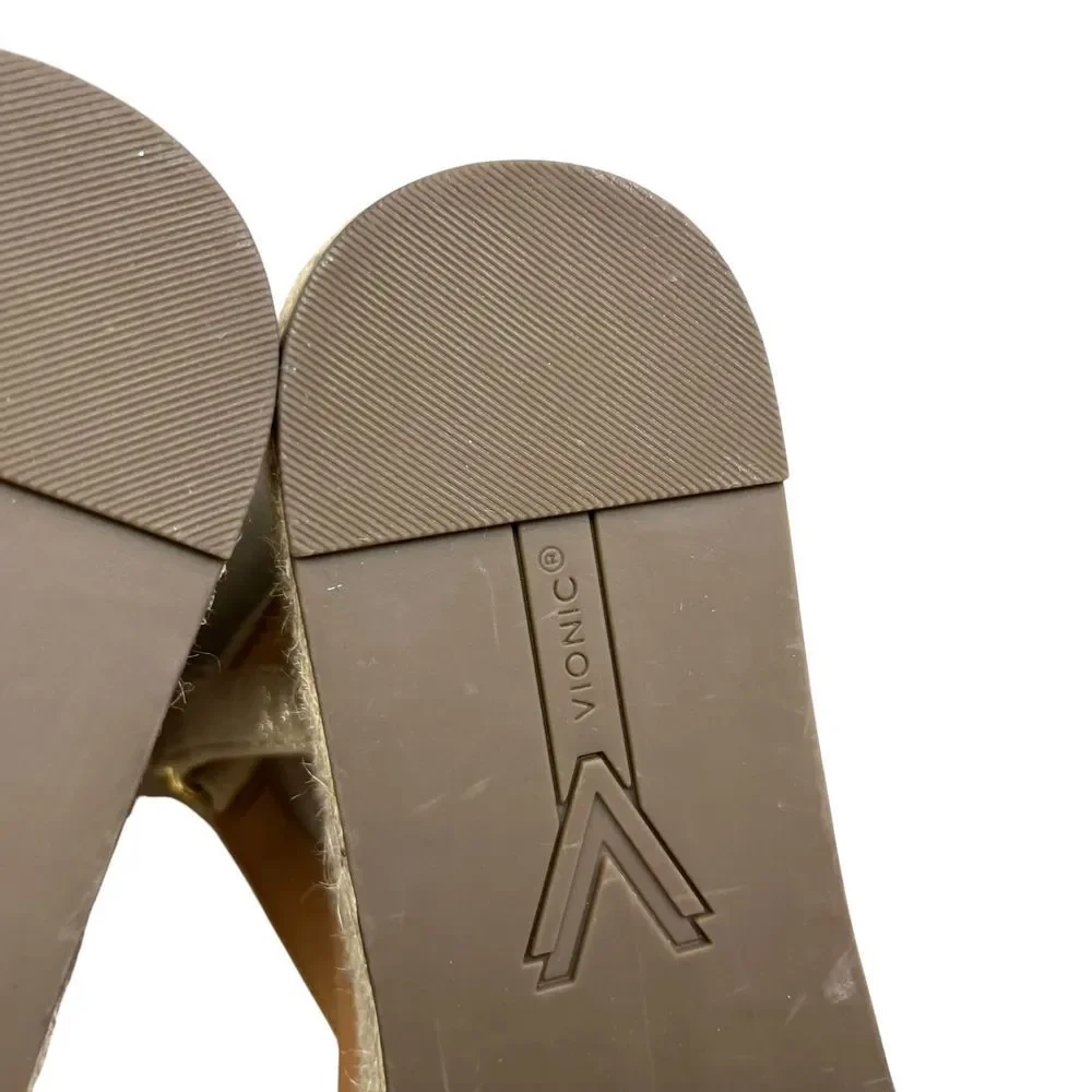 Vionic Women Kirra Espadrille Wedge Sandals‎ Thong Strap Cream Metallic Gold 9.5